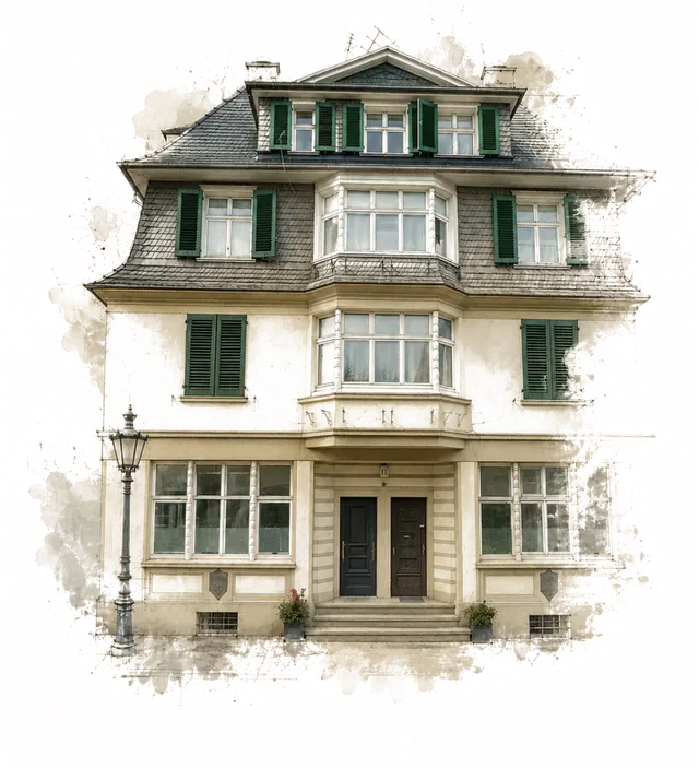 Das Haus In der Freiheit 19 als Aquarellzeichnung